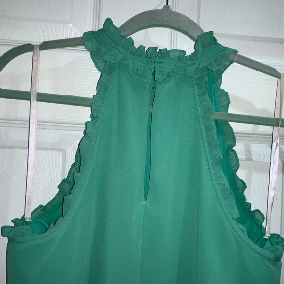 BCBGeneration Jade Green chiffon Halter Ruffle neckline mini Dress Sz A line - Picture 4 of 7